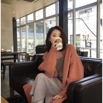 Women Vintage Oversized Solid Color Knitting Long Sleeve X-Long Cardigans 2023 Winter Fashion Casual Office Lady Style Sweater